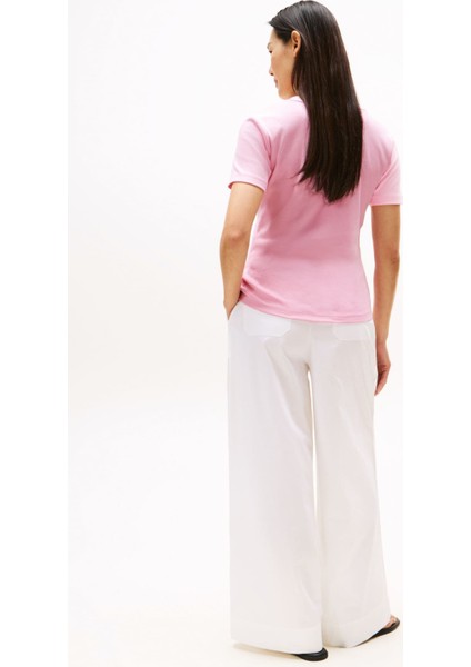 Kadın Slim Cody V-Yaka Kısa Kollu T-Shirt - Pembe modelleri
