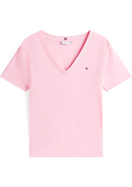 Kadın Slim Cody V-Yaka Kısa Kollu T-Shirt - Pembe fırsatları