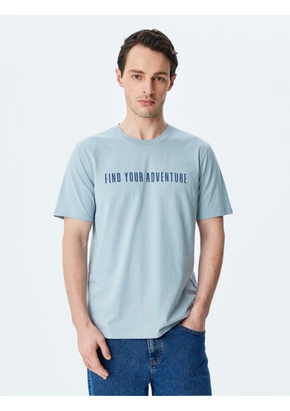 Bisiklet Yaka Regular Fit Pamuklu Kısa Kollu Slogan Baskılı Tişört