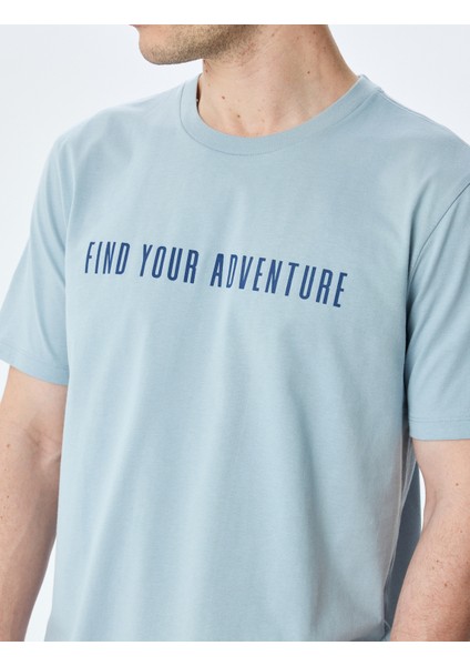 Bisiklet Yaka Regular Fit Pamuklu Kısa Kollu Slogan Baskılı Tişört indirimleri