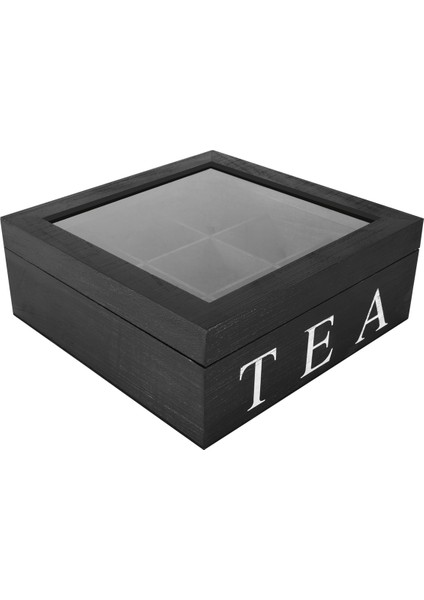 Ahşap 9 Izgara Çay Kutusu Çay Poşetleri Konteyner Saklama Kutusu Kare Hediye Kutusu Kasa Şeffaf Üst Kapaklı Mücevher Saklama Kutusu-Siyah (Yurt Dışından) modelleri