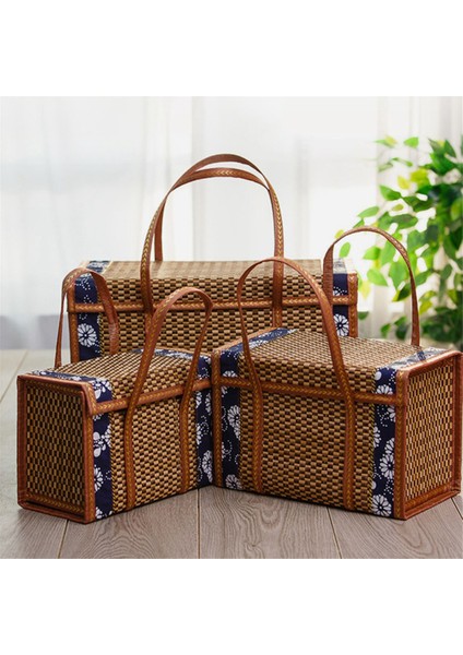 Meyve Sepeti Bambu Dokuma Taşınabilir Basit Elde Taşınabilir Piknik Gıda Kabı Katlanabilir Atıştırmalık Kapları Çocuklar 36X15X25CM,A (Yurt Dışından) indirimleri