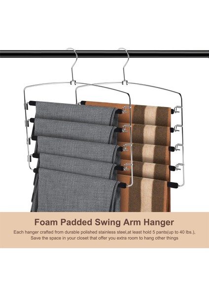Pantolon Askıları 5 Katmanlı Metal Gevşek Sihirli Askılar Kaymaz Köpük Dolgulu Salıncak Kol Yerden Tasarruf Sağlayan Askı Giysi Dolabı Depolama Düzenleyici Pantolon ve Giysiler Için (Yurt Dışından) fırsatları