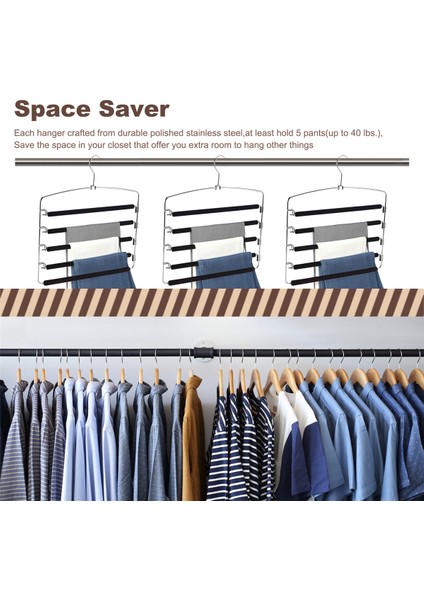 Pantolon Askıları 5 Katmanlı Metal Gevşek Sihirli Askılar Kaymaz Köpük Dolgulu Salıncak Kol Yerden Tasarruf Sağlayan Askı Giysi Dolabı Depolama Düzenleyici Pantolon ve Giysiler Için (Yurt Dışından) indirimleri