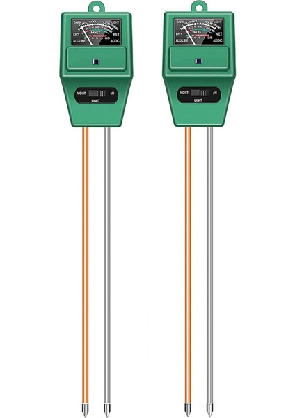 2 Adet 3-In-1 Nem Ölçer Işık ve Ph Test Cihazı Bitki Bakımı Için Bahçe/çim/çiftlik/kapalı ve Açık Yeşil 200MM Metal Prob (Yurt Dışından)