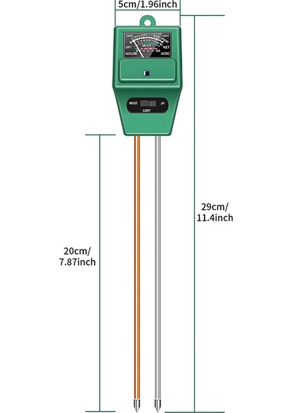2 Adet 3-In-1 Nem Ölçer Işık ve Ph Test Cihazı Bitki Bakımı Için Bahçe/çim/çiftlik/kapalı ve Açık Yeşil 200MM Metal Prob (Yurt Dışından) fiyatları
