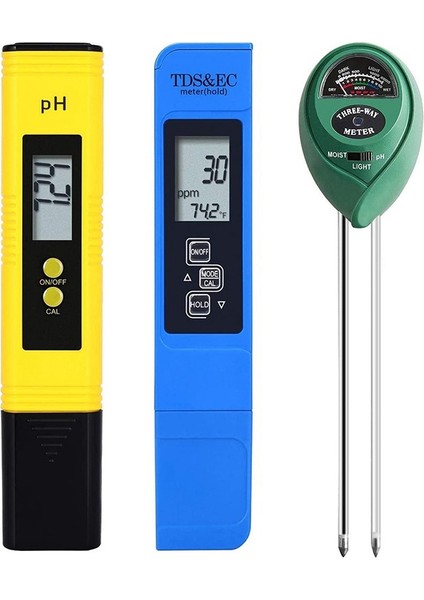 Paket Ph Ölçer Tds Ppm Ölçer ve 3'ü 1 Arada Toprak Ph Test Cihazı Ph/ec Ev, Bahçe, Çim, Çiftlik Için Dijital Kit (Yurt Dışından)
