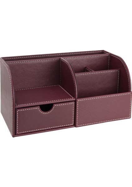 Masaüstü Organizer,kalemlik,kumandalık,küp Bloknotluk,tabletlik,kitaplık,6 Gözlü,çekmeceli,bordo