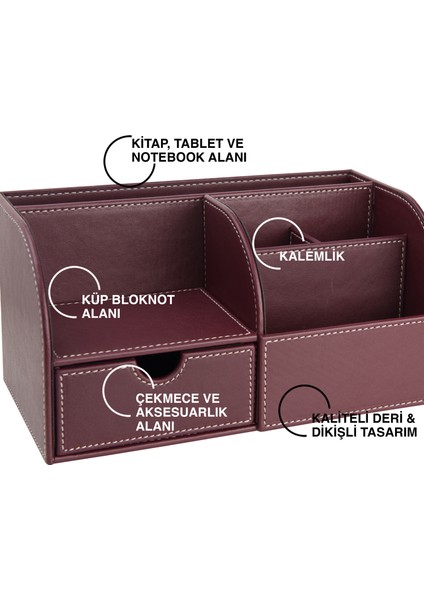 Masaüstü Organizer,kalemlik,kumandalık,küp Bloknotluk,tabletlik,kitaplık,6 Gözlü,çekmeceli,bordo fiyatları