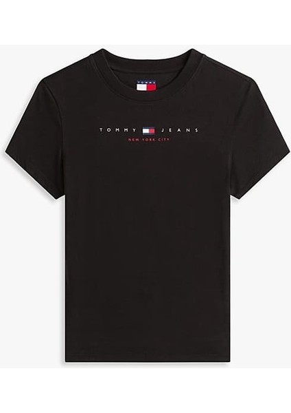 Kadın Linear Logo Slim T-Shirt - Siyah indirimleri