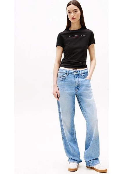 Kadın Linear Logo Slim T-Shirt - Siyah fiyatları