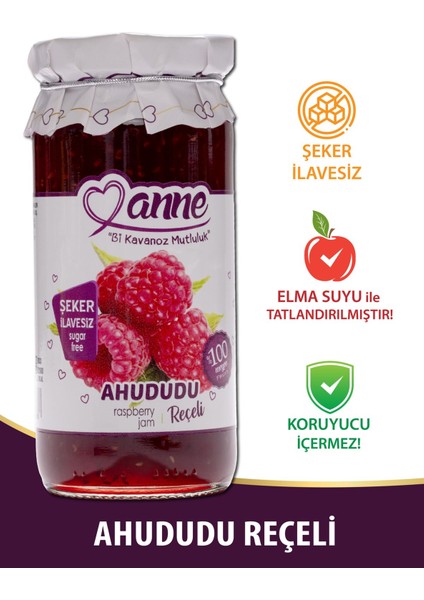 Şeker İlavesiz Ahududu Reçeli 300 gr (Elma Suyu İle Tatlandırılmıştır - Koruyucu İçermez)