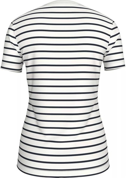 Kadın Bisiklet Yaka Çizgili Pamuklu T-Shirt - Beyaz/lacivert fiyatları