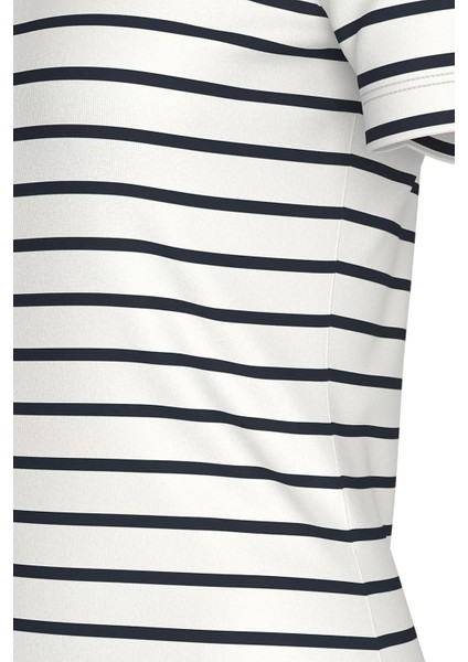 Kadın Bisiklet Yaka Çizgili Pamuklu T-Shirt - Beyaz/lacivert modelleri