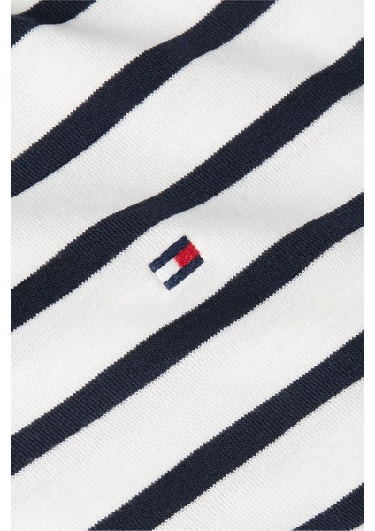 Kadın Bisiklet Yaka Çizgili Pamuklu T-Shirt - Beyaz/lacivert indirimleri