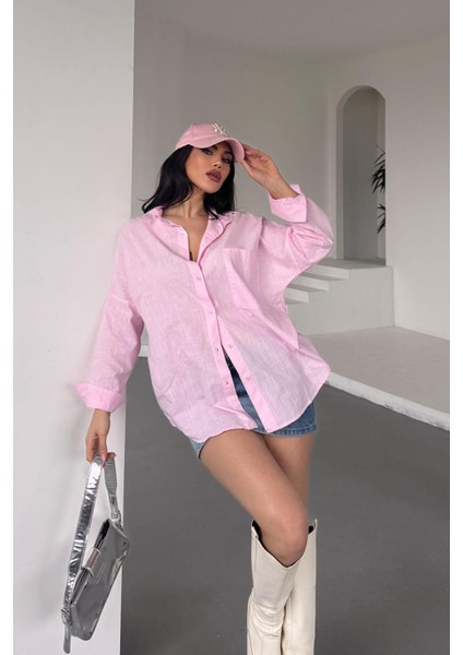 Pamuklu Keten Salaş Boyfriend Gömlek