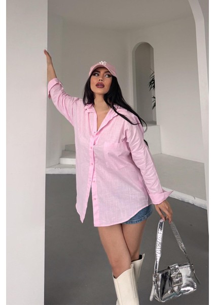 Pamuklu Keten Salaş Boyfriend Gömlek