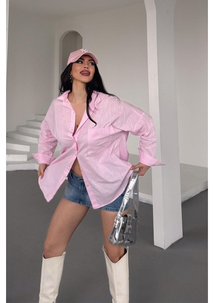 Pamuklu Keten Salaş Boyfriend Gömlek