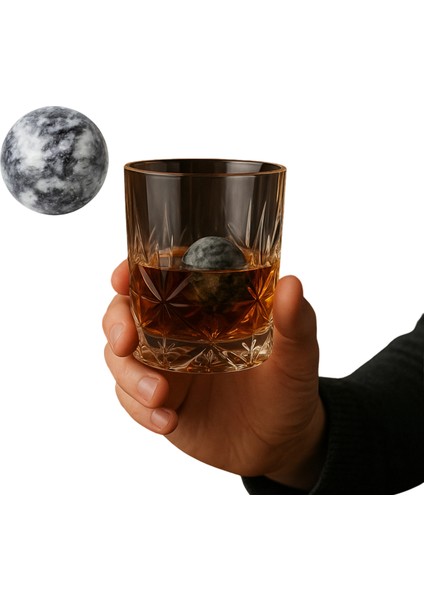 Neptün Seri Küre Granit Mermer Viski Taşı Hediye Kutusunda 1 Adet