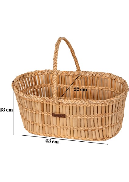 Atandu Home %100 El Yapımı Doğal Hasır Kulplu Piknik Sepeti – 43x22x18 cm | Piknik ve Hediye Sepeti Olarak Kullanıma Uygun | Dekoratif Çok Amaçlı Sepet