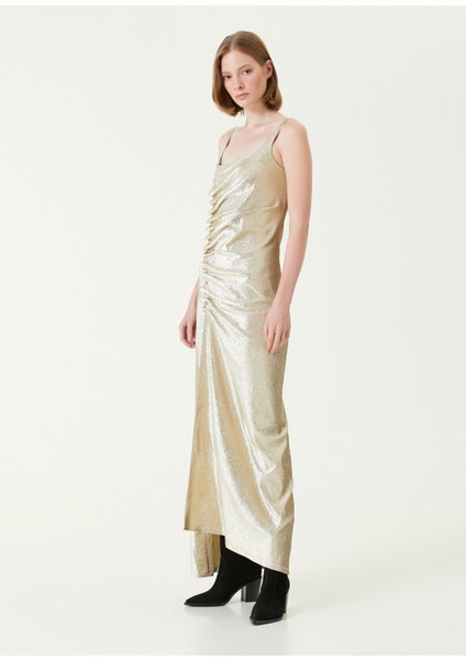 Gold Drapeli Maksi Elbise