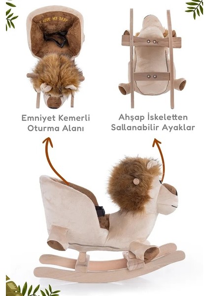 Vavbaby Sallanan At Ahşap Peluş Yumuşak - Aslan Bej