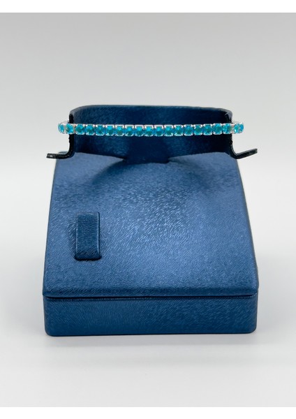 Misinalı Esnek Aquamarin Taşlı Kadın Gümüş Bileklik