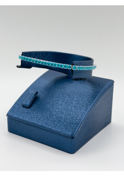 Misinalı Esnek Aquamarin Taşlı Kadın Gümüş Bileklik