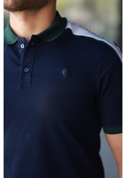 Erkek Polo Yaka Lacivert Şerit Detaylı Regular Fit Tişört - 2530 modelleri