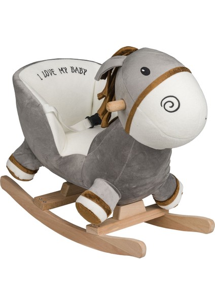 Vavbaby Sallanan At Ahşap Peluş Yumuşak - Eşek Gri