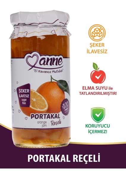 Şeker İlavesiz Portakal Reçeli 300 gr (Elma Suyu İle Tatlandırılmıştır - Koruyucu İçermez)
