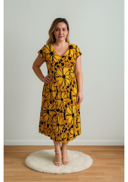 Sihirli Otantik Oversize Kadın Elbise Batik Desen
