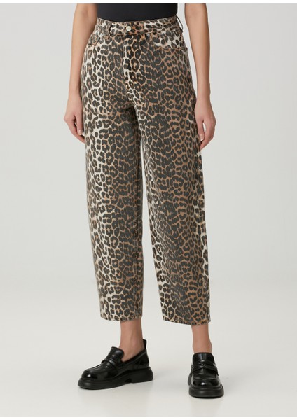 Stary Leopar Desenli Curved Jean Pantolon modelleri