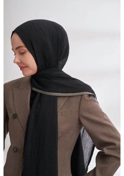 Müslin Biyeli Şal 3352-1 Siyah