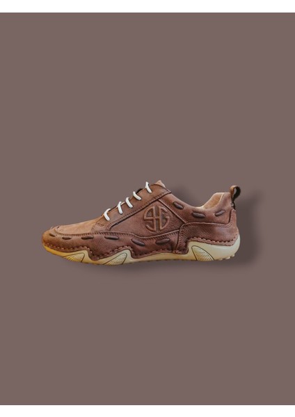 kahve Hakiki Deri Casual Sneaker Ortopedik Spor Ayakkabı Günlük Yumuşuk Taban Ahtapot Model