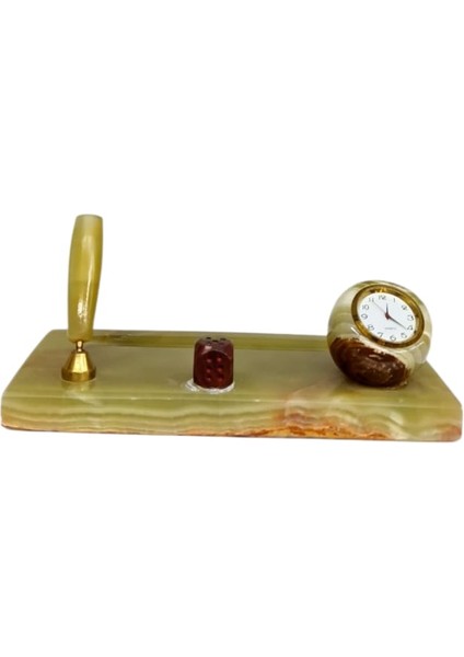 Orjinal Onyx Taşı Masaüstü Kalemlik Saat