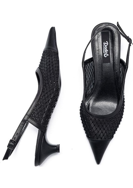 Kadın Taşlı Fileli Kısa Topuklu Stiletto Ayakkabı fırsatları