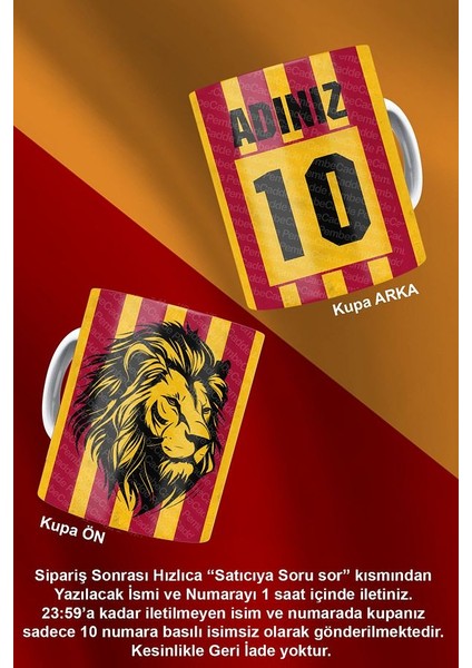2000 Temalı Kişiye Özel Isim ve Numaraları Aslan Figürlü Sarı Kırmızı Kupa Bardak Nostaljik