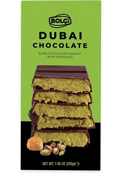 Dubai Çikolatası Fıstıklı Kadayıf Dolgulu Bitter Çikolata 200 gr