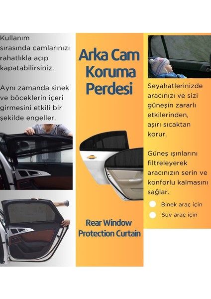 Arka Cam Güneşlik Koruma Perdesi (Binek Araçlar Için) Paket Içeriği 2 Adettir.