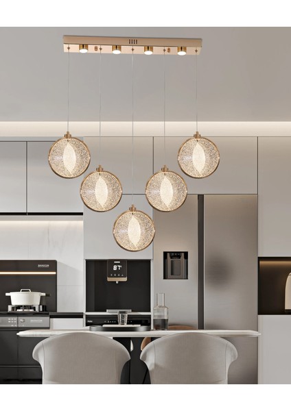 Edward 5'li 67 Watt Sıralı Gold Ledli Modern Salon Avize
