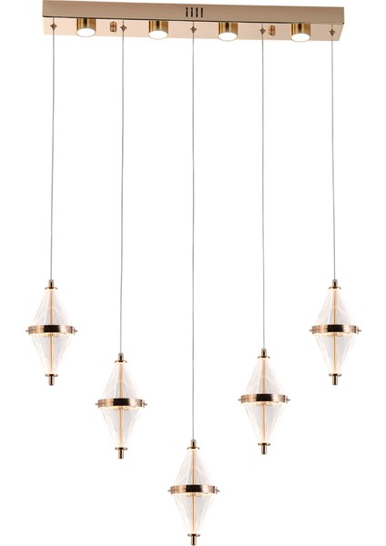 Edward 5'li 67 Watt Sıralı Gold Ledli Modern Salon Avize modelleri