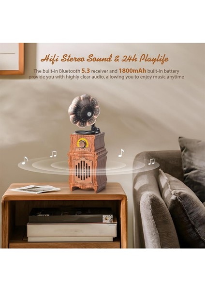 PG-AS31 | Retrogram | Nostaljik Gramofon Tasarımlı Bluetooth Hoparlör | Am/fm Radyo | USB – Tf Kart – Aux Destekli | 1800MAH Şarjlı