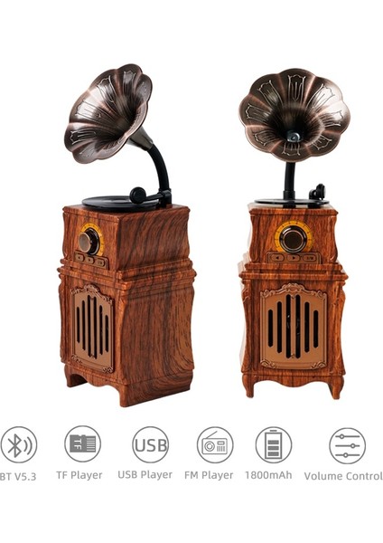 PG-AS31 | Retrogram | Nostaljik Gramofon Tasarımlı Bluetooth Hoparlör | Am/fm Radyo | USB – Tf Kart – Aux Destekli | 1800MAH Şarjlı