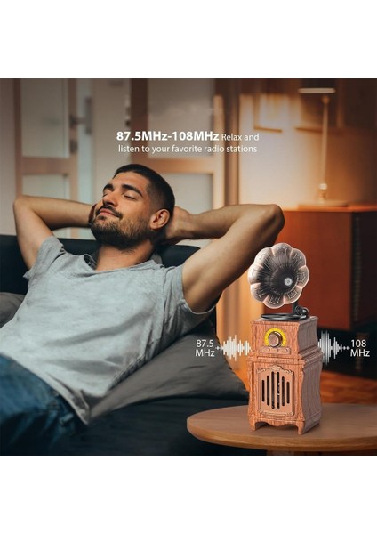 PG-AS31 | Retrogram | Nostaljik Gramofon Tasarımlı Bluetooth Hoparlör | Am/fm Radyo | USB – Tf Kart – Aux Destekli | 1800MAH Şarjlı