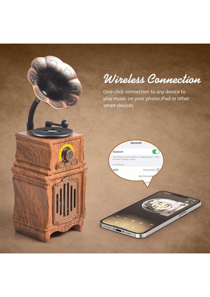 PG-AS31 | Retrogram | Nostaljik Gramofon Tasarımlı Bluetooth Hoparlör | Am/fm Radyo | USB – Tf Kart – Aux Destekli | 1800MAH Şarjlı
