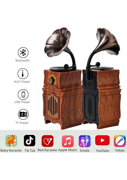 PG-AS31 | Retrogram | Nostaljik Gramofon Tasarımlı Bluetooth Hoparlör | Am/fm Radyo | USB – Tf Kart – Aux Destekli | 1800MAH Şarjlı