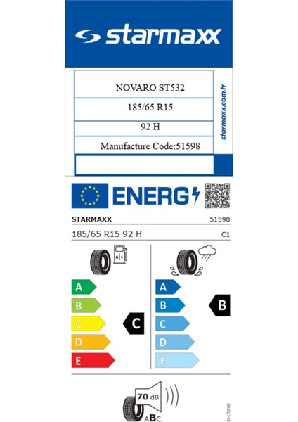 185/65 R15 Tl 92H Reınf. Novaro ST532 Oto Yaz Lastiği (Üretim Yılı:2025)
