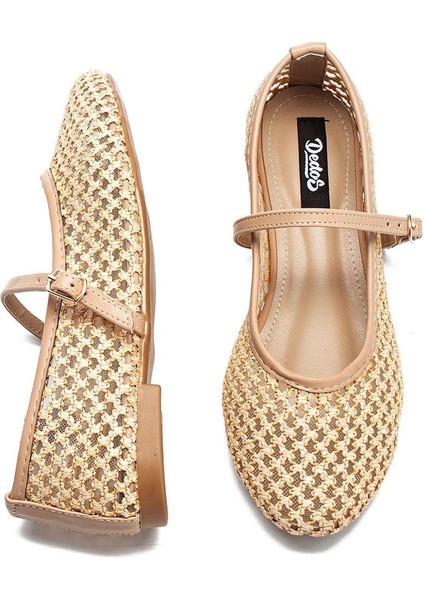 Kadın Babet Hasır Örme Fileli Düz Topuk Casual Ayakkabı Bej Renk 36 Numara fiyatları