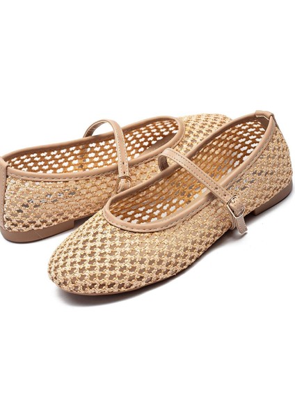 Kadın Babet Hasır Örme Fileli Düz Topuk Casual Ayakkabı Bej Renk 36 Numara modelleri